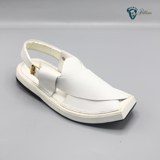 Kaptan plain white leather chappal